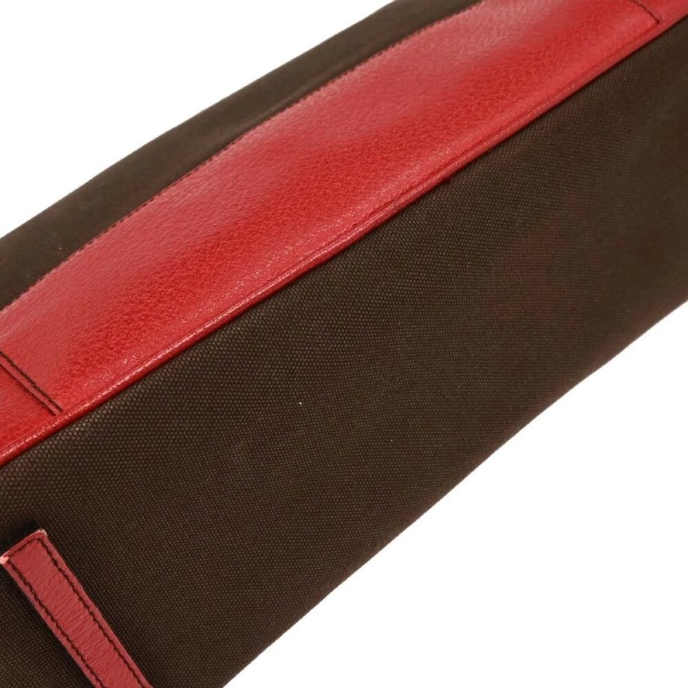 Prada Brown Red Canvas Leather Handbag 117 AQ00325 - Picture 4 of 10